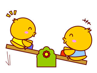 シーソーで遊ぶひよこ © twomoons