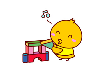 積み木で遊ぶひよこ © twomoons