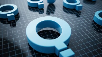 Blue question mark symbol on dark grid surface with digital technology creating semantic search concept for data analysis and research visualization - Powered by Adobe