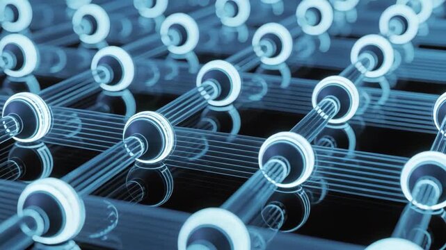 Molecular structure with glowing atoms and bonds forming futuristic network showcasing advanced science and technology connections for semantic search