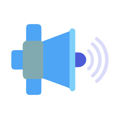 Flat design blue megaphone icon with sound waves