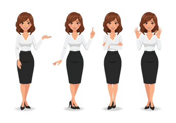Four cartoon women in business attire with different poses woman Vector illustration of white shirt