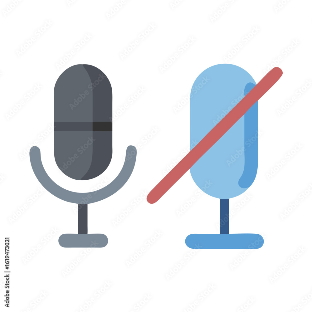 Poster microphone icons displaying audio on and off flat design