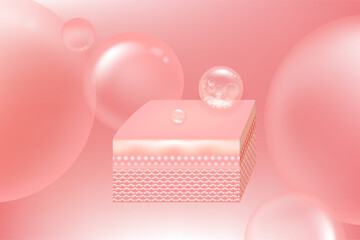 Hyaluronic acid and Niacinamide skin solutions ad, pink collagen serum drop with cosmetic advertising background ready to use, illustration vector.
