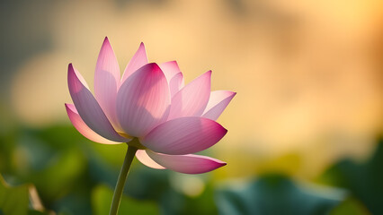 Serene Lotus Flower Blooming at Sunset on a Pond
