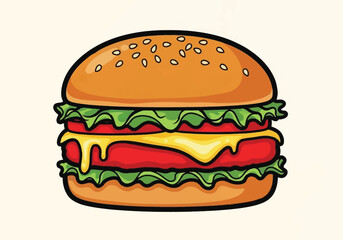 Juicy double cheeseburger with melted cheese and fresh lettuce hamburger Vector illustration of