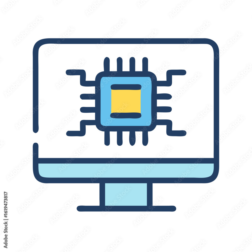 Poster stylized computer monitor displaying a circuit board icon