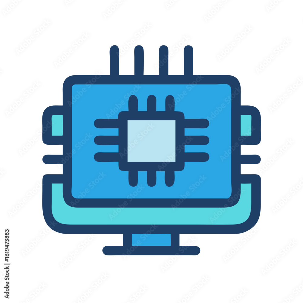 Poster modern stylized computer processor icon on black background design