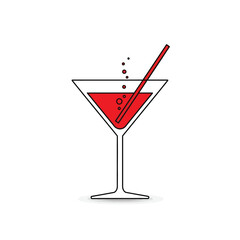 Martini glass with red liquid and straw on Vector illustration of white background cocktail drink