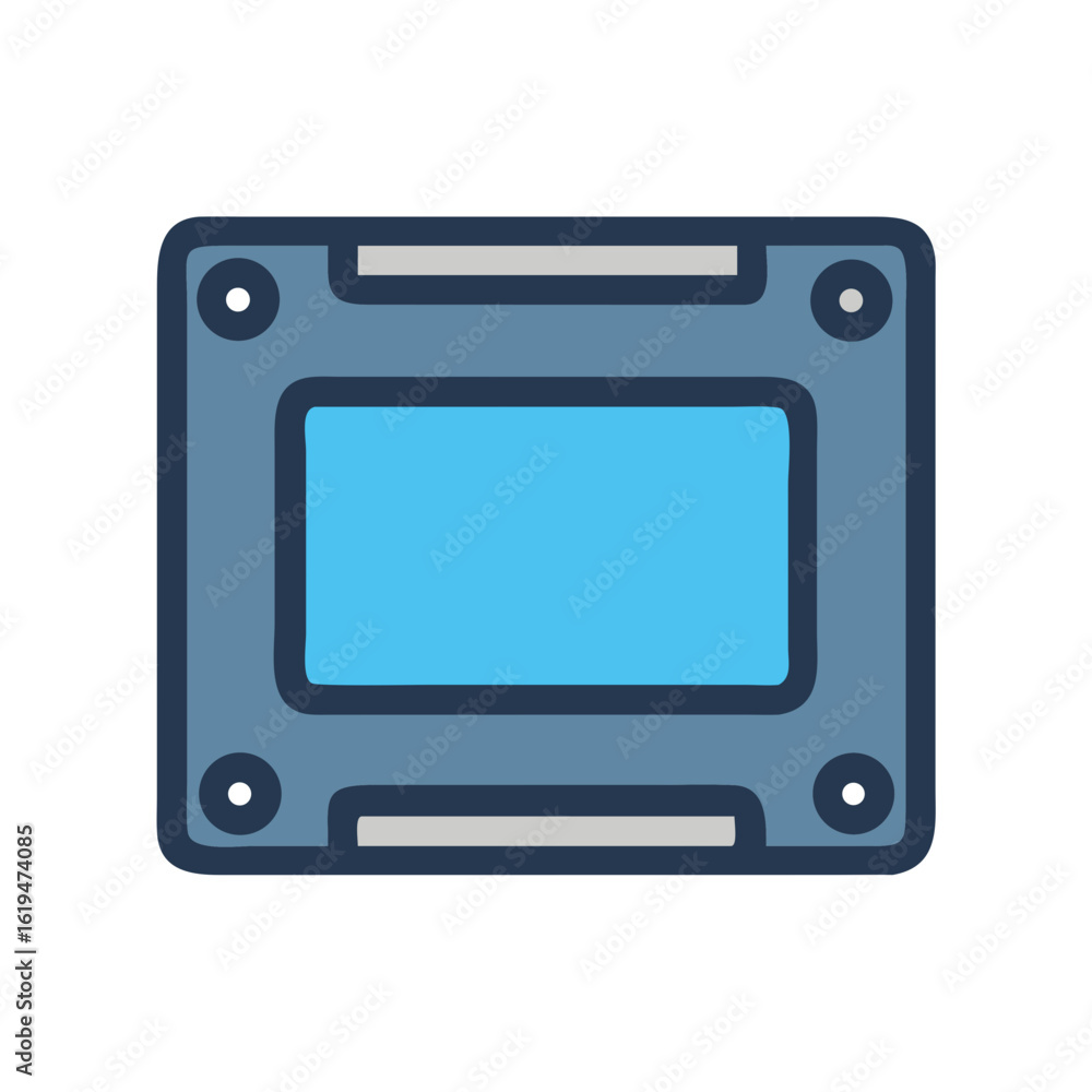 Poster blue panel control element with square and round details
