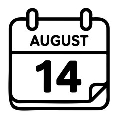 August 14 Calendar Date Icon Simple Line Art