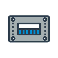 Flat design graphic of audio level meter on black