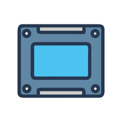 Blue panel control element with square and round details