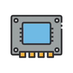Stylized icon of a computer chip on black background