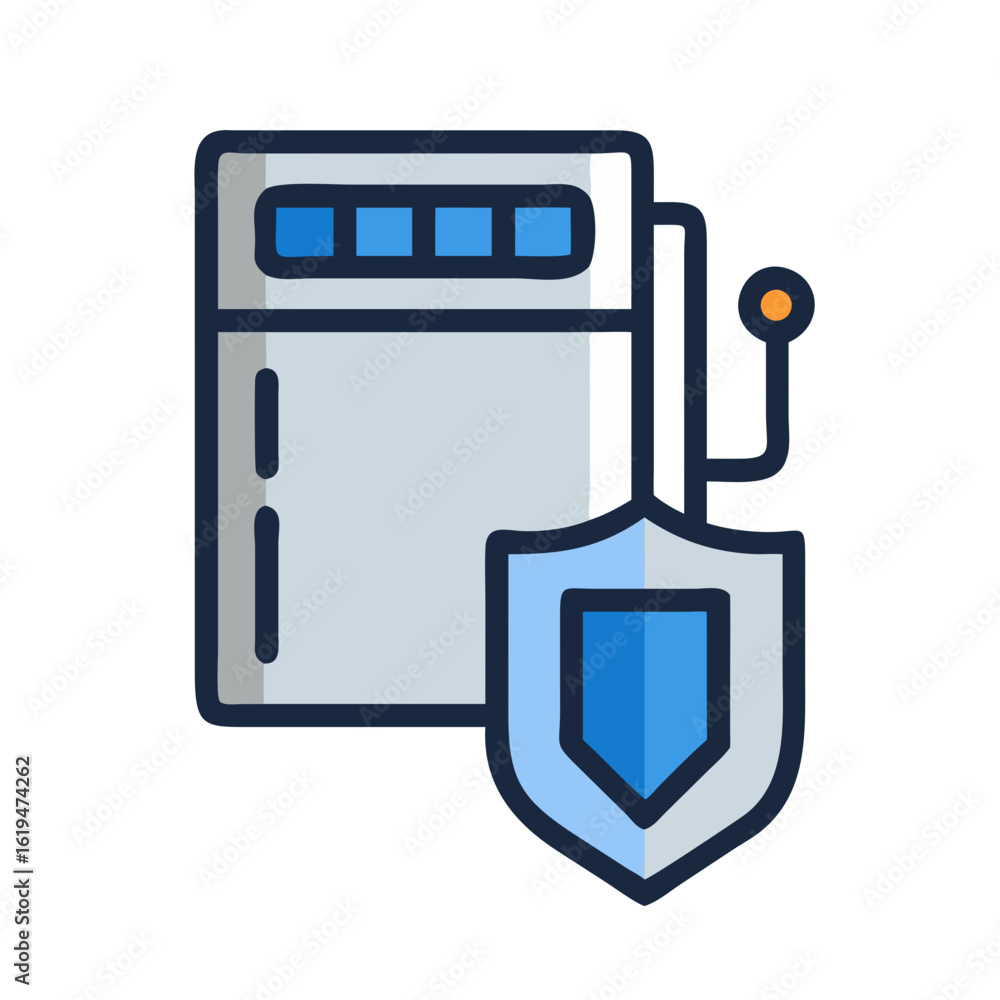 Poster secure server hosting shielding data against cyber threats icon