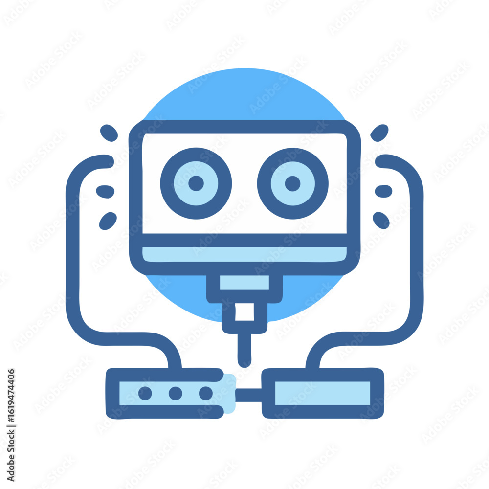 Poster stylized computer system icon with connected cables and modules
