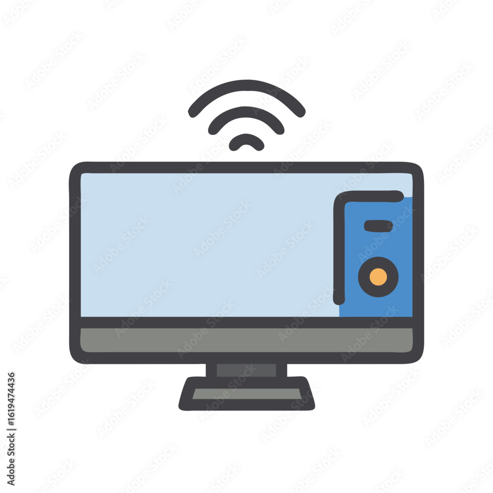 Poster modern computer screen with wifi signal on black background