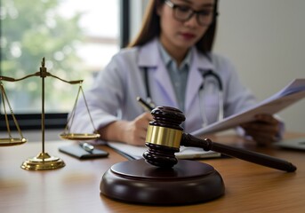  Focus on medical law: a healthcare provider and judicial tools on a professional desk