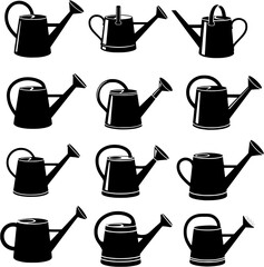 Set of Black Watering Can Icons