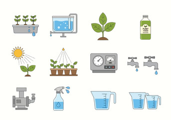 Icons for Plant Care and Gardening growth cultivation Vector illustration of