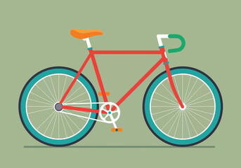 Red and teal flat design bicycle with orange seat and green handlebars bike Vector illustration of