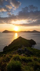 Dramatic sunset over islands