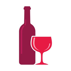 Red wine bottle and glass icon on Vector illustration of white background drink