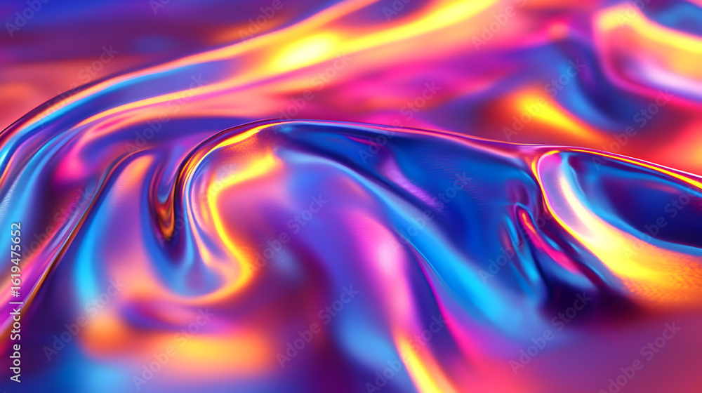Poster iridescent surface with dynamic flowing colors and reflected highlights