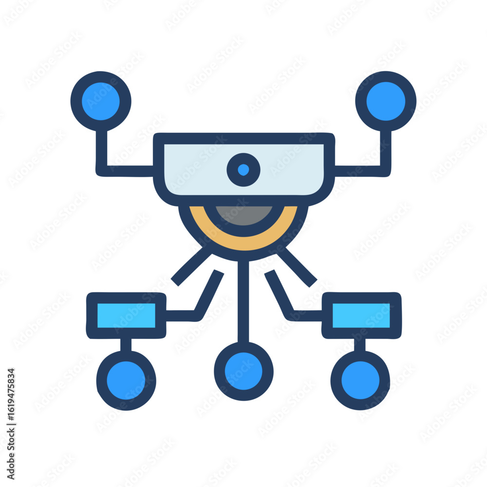 Poster decentralized network icon with nodes and connections on black