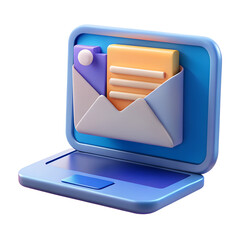 3D Laptop with Webpage and Envelope - New Email Notification, Mail Service Concept, E-commerce Message Alert, Social Network Communication and Digital Mailbox