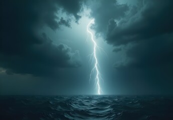 Fototapeta premium Lightning Strike Over Dark Ocean Waters