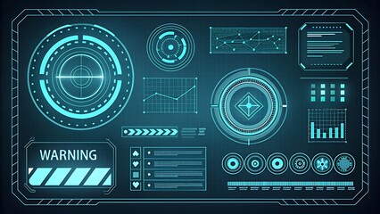 Futuristic HUD Interface with Charts Graphs and Data Visualization Elements