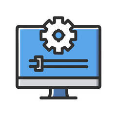 Computer screen with gear icon for settings concept