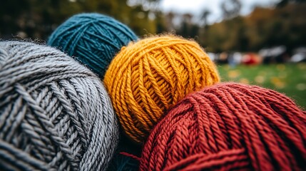 Close-up view of colorful yarn balls.