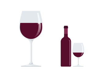 Wine bottle and two glasses filled with red wine drink Vector illustration of
