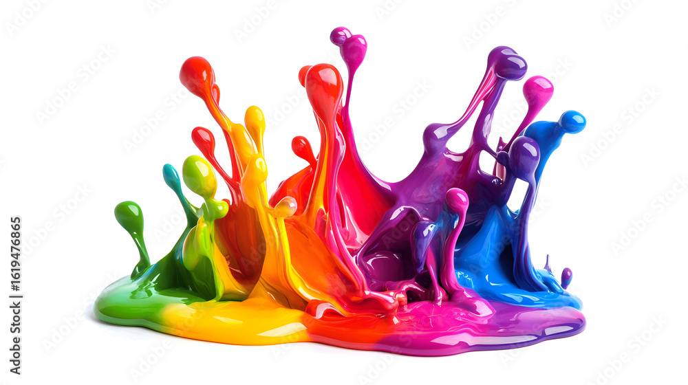 Poster vibrant paint splash on white background creating colorful visual statement