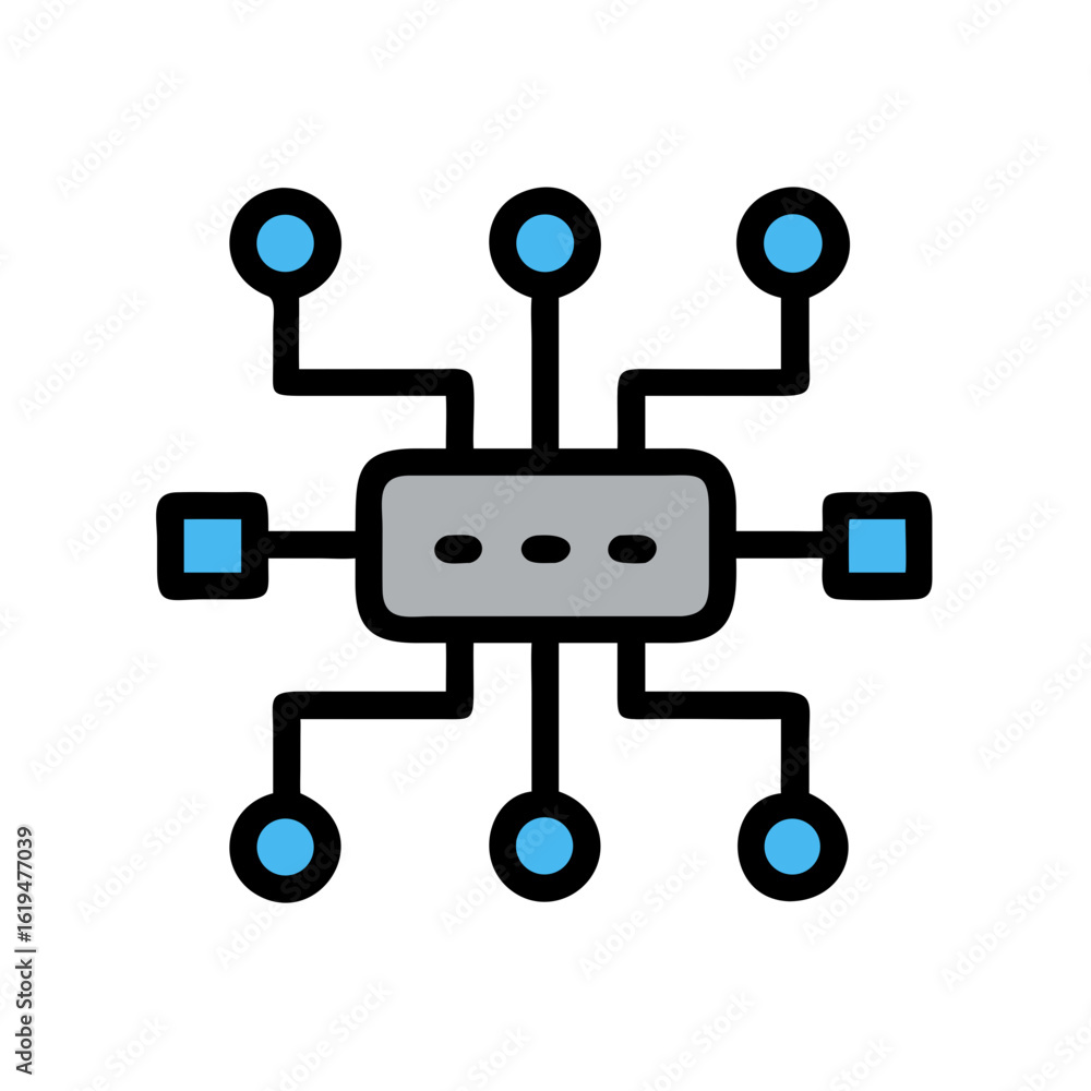 Poster abstract network connectivity diagram with central server and nodes