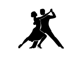 Elegant Tango Silhouette of a Dancing Couple in a Passionate Ballroom Pose on White Background
