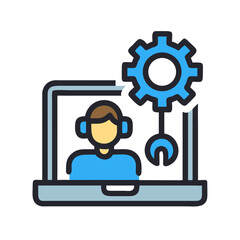 Technical support icon on laptop screen against black background