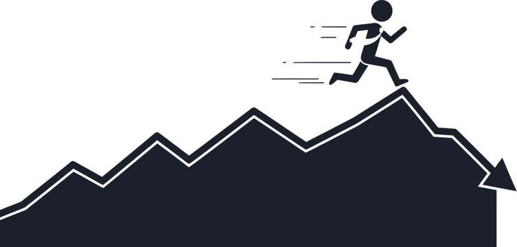 Running decline chart business loss economy recession market crash icon