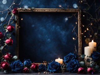 Halloween Elegant Frame  background with pumpkins and haunted house, Halloween background with Evil Pumpkin. Spooky scary dark Night forrest. Holiday event halloween banner background concept