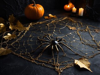Halloween Elegant Frame  background with pumpkins and haunted house, Halloween background with Evil Pumpkin. Spooky scary dark Night forrest. Holiday event halloween banner background concept