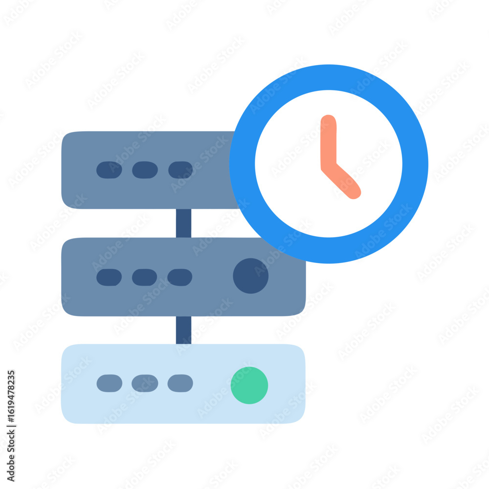 Poster server rack with a clock overlay on black backdrop