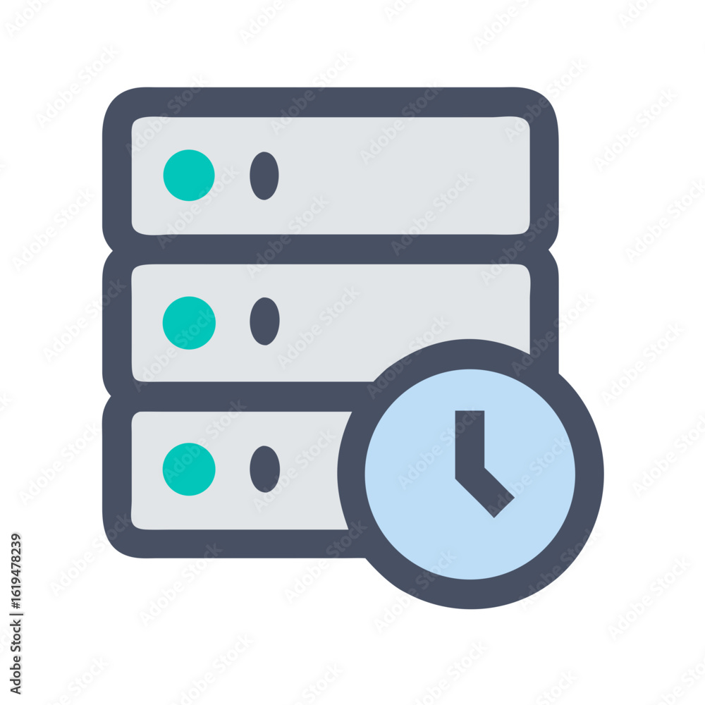 Poster server database with clock icon on black background