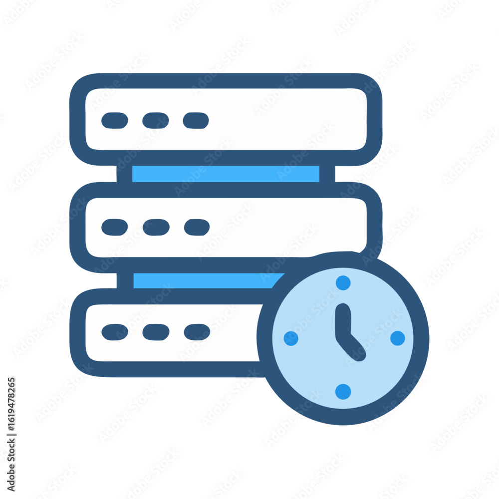 Poster data server with clock illustrating real-time processing concept