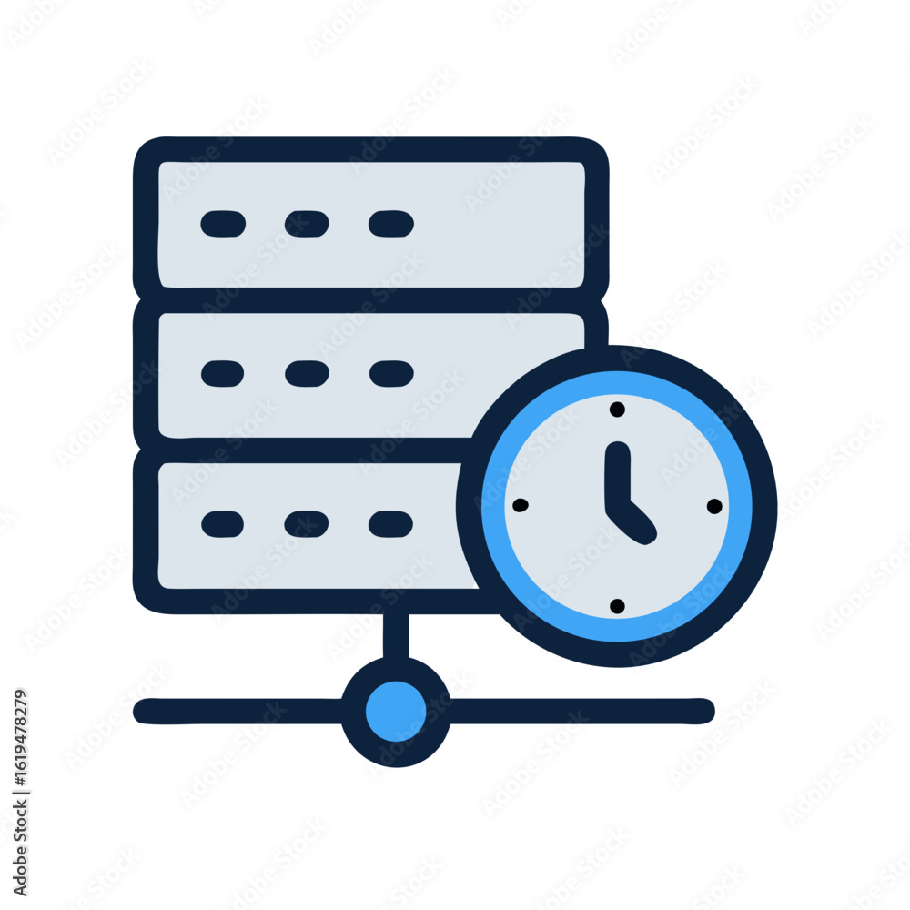 Poster server maintenance icon with clock showing real-time sync