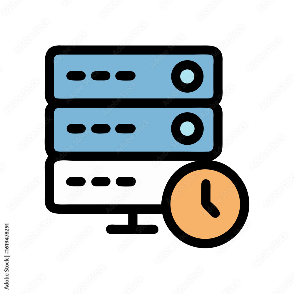 Poster server data stack with time clock symbol vector image