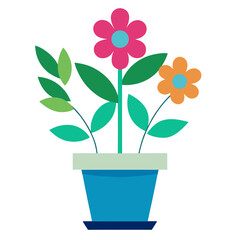 Colorful flower bouquet in pot vector on white background.