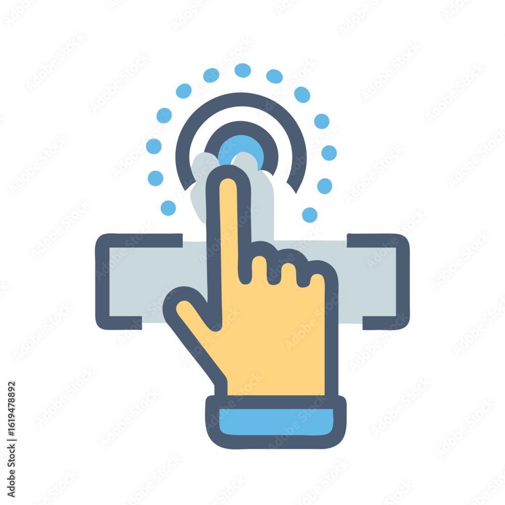 Poster finger pressing on a digital interface with circular design
