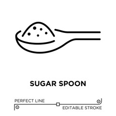 Vector line icon related to sugar spoon. Perfect Line. Editable Stroke.
